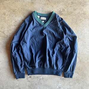 Vintage Hunt Club V-Neck Windbreaker - Navy Blue & Green - Size Large